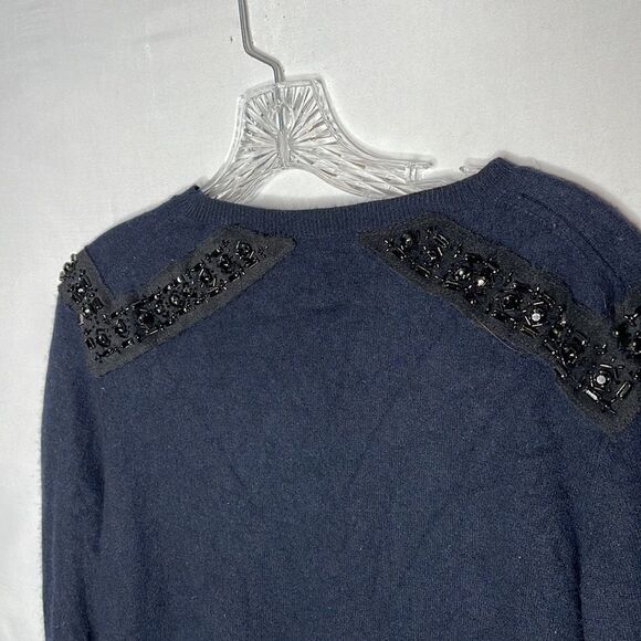J. Crew Cashmere Wool Blend Embellished Navy Long Sleeve Sweater. Size XL. - Picture 6 of 7
